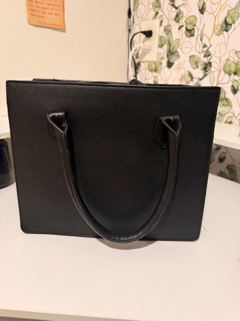 Black Women's Tote Handbag with Round Coin Pouch - Picture 2 of 3